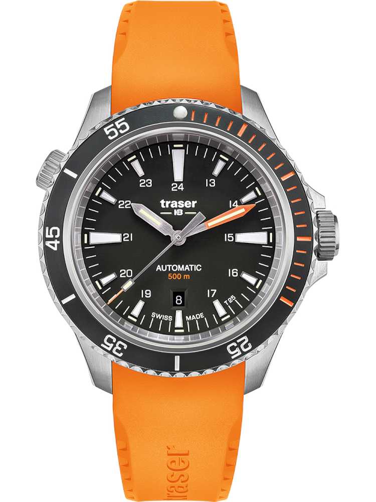Traser 10323 Herreur med Orange Gummirem - FRI Fragt!