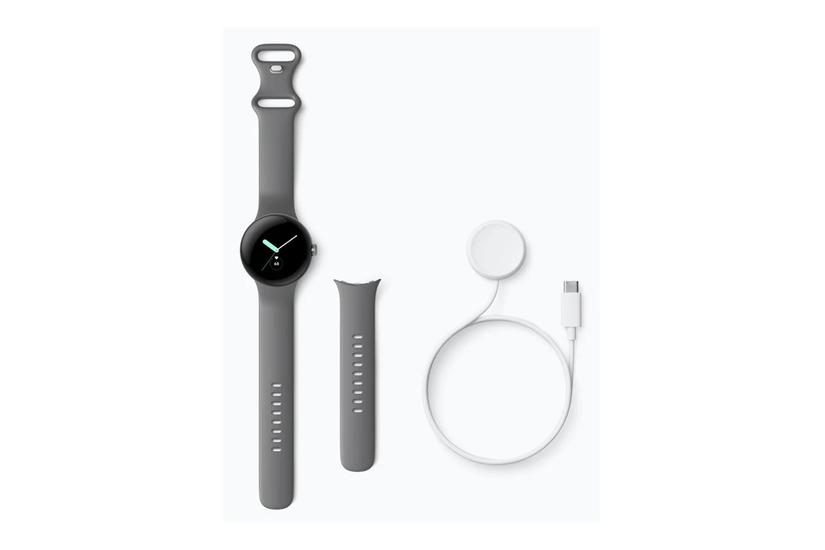 Google Pixel Watch Poleret Sølv Smart Med Aktivt Bånd Trækul - Google Smartwatch  - 0840244600334
