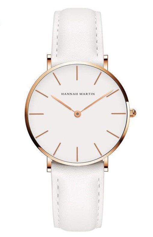 Elegant Hvidt Dameur med Læderrem - Tidløst Design