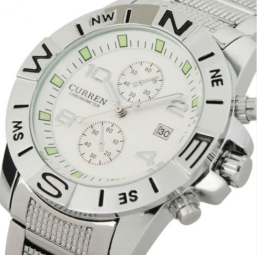 Curren Maritime Hvid Herreur – Stilfuld Elegance til Mænd
